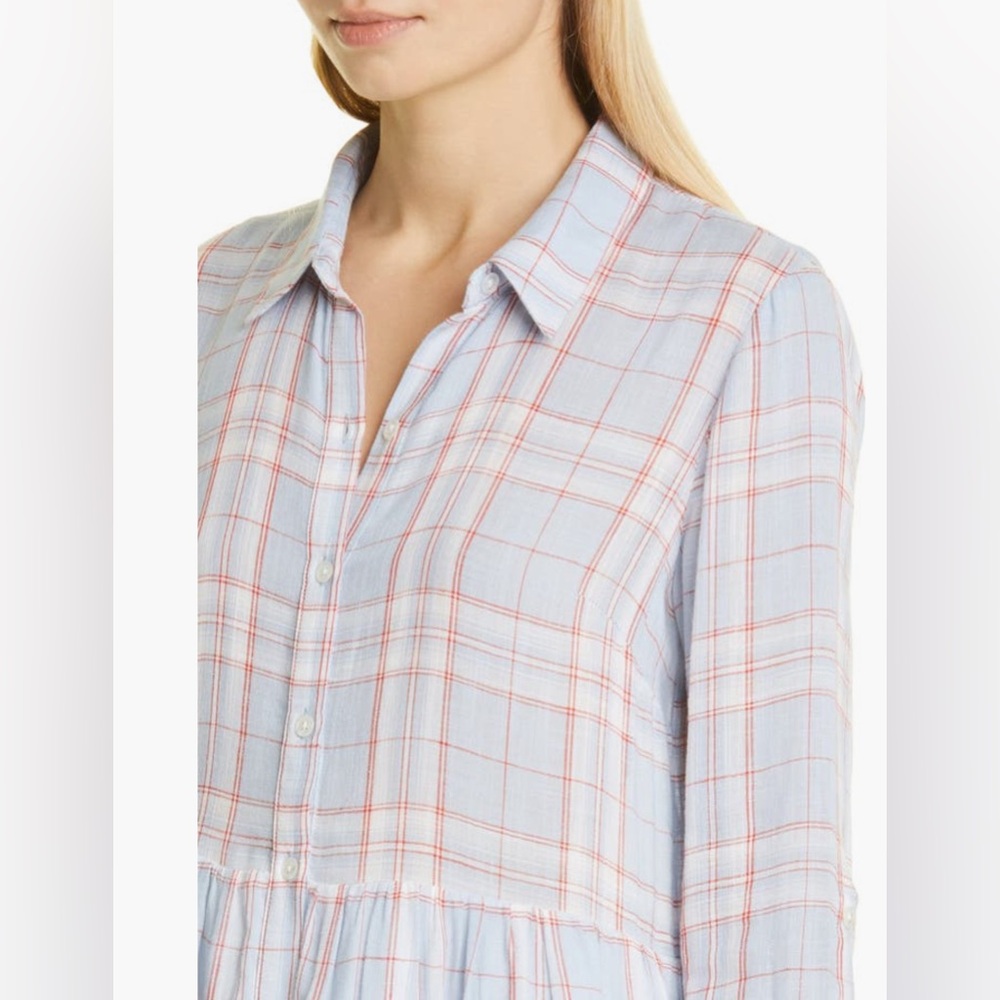 VERONICA BEARD JEMILA PLAID SHIRTDRESS 👗 SIZE LARGE COLOR VAPOR MULTI - Picture 3 of 6